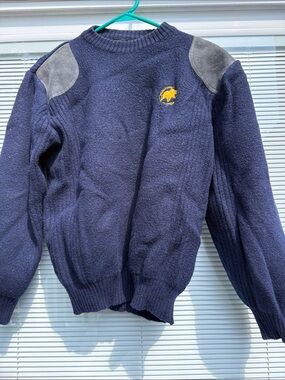 Men's Navy Crewneck Sweater with Contrast Elbow Patches